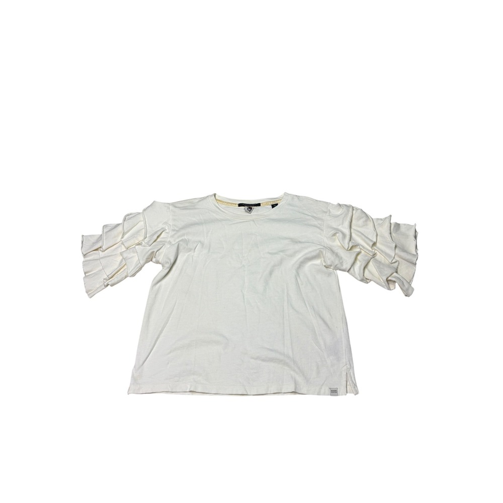 Scotch & Soda Maison Scotch Ruffle Sleeve Top Cream Cotton Womens Size M